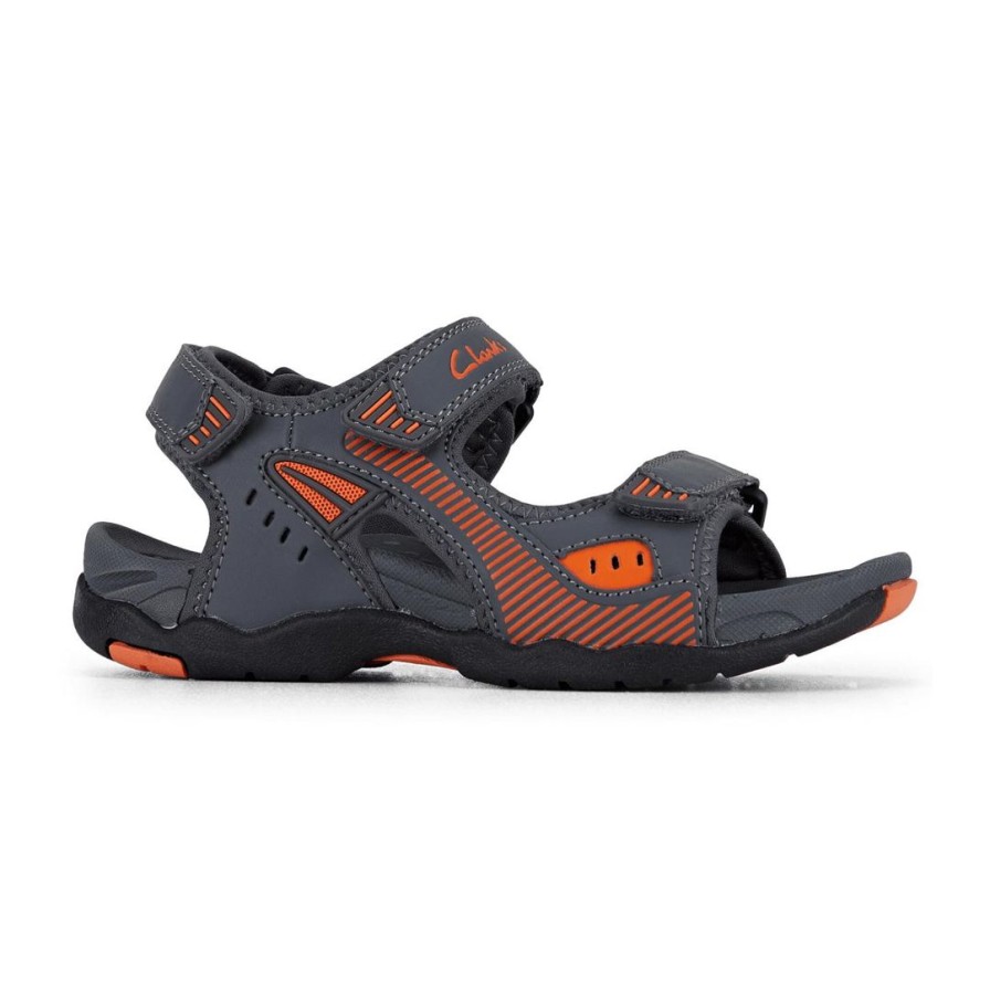 Kids CLARKS | Trick - Charcoal/Orange