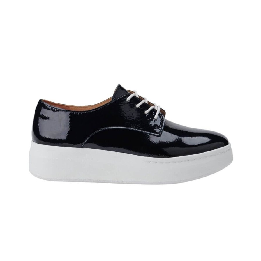 Womens ROLLIE | Derby City - Black Crinkle Patent