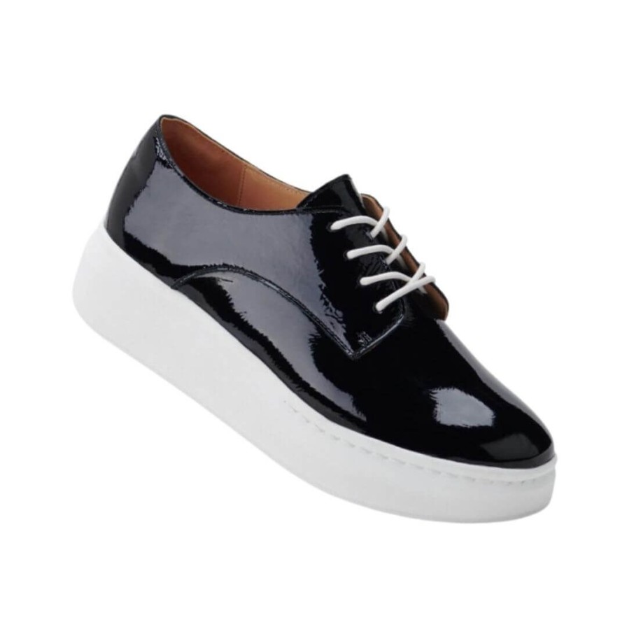 Womens ROLLIE | Derby City - Black Crinkle Patent